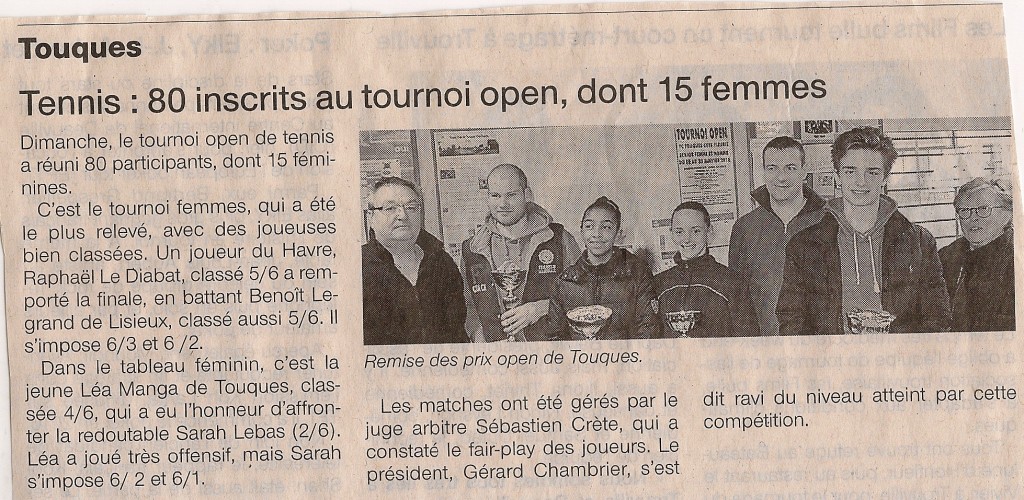 Tournoi Open - Article paru dans Ouest France
